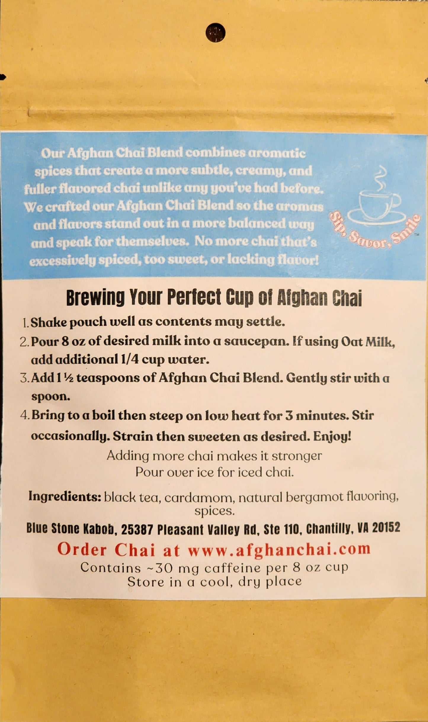 Afghan Chai Mix and Stainless Steel Strainer
